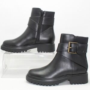 UNISA Black Faux Leather Buckle Strap Lug Sole Ankle Boots Womens Size 5.5 M NEW